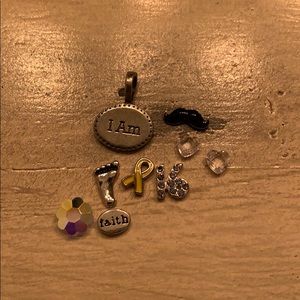 Assortment of Origami Owl charms and I am tag